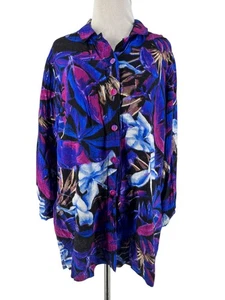 Jams World Women's Pink Blue Hawaiian Button-Front Blouse Size XL - Picture 1 of 7