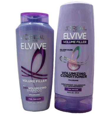 2 champú espesante relleno volumen L'Oreal Paris Elvive + acondicionador 12,6 oz ea Foto 1 de 4