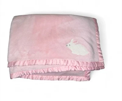Manta bebé rosa Carters blanca conejito conejo borde satinado polar 40 X 30+ defecto Foto 1 de 3