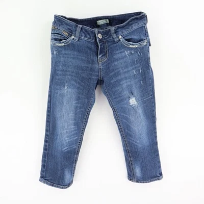 Jeans capri Paris Blues Juniors 7 azules tiro bajo desgastados bolsillos bordados Foto 1 de 4