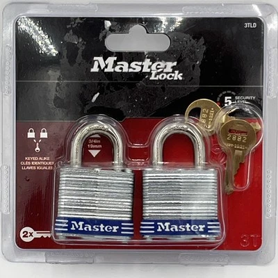 BRAND NEW!! (2-Pk) Master Lock Laminated Steel Padlock 1-9/16" w/ 2 Keys - 3TL - Image 1 of 3