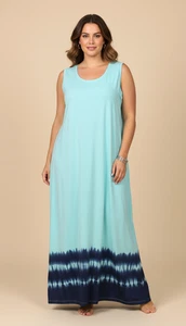 Denim & Co. Damen ärmelloses Batik Maxikleid aquablau Größe 3X - Bild 1 von 8