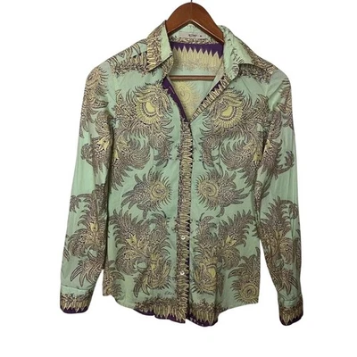 Camisa ETRO Made in Italy Verde Amarillo Floral Paisley Citycore Mujer Talla 38 Foto 1 de 4