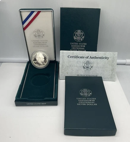 1990 W Eisenhower Centennial Commemorative Proof Dollar w/ COA Cover