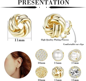 6 Pairs Clip On Earrings Cubic Zirconia Pearl Knot Twist Clip On Earrings Non... - Picture 1 of 1