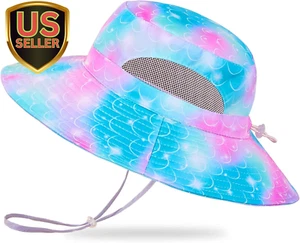Kids Sun Hat Girls Bucket Hat Toddler Beach Hat Wide Brim Summer Fishing Hat Adj - Picture 1 of 7
