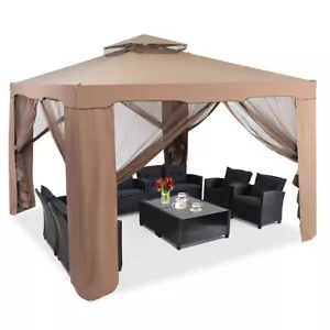 10'x 10' Canopy Gazebo Tent Shelter w/Mosquito Netting Outdoor Lawn Patio Coffee - Picture 1 of 6