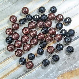 Glass Beads for Jewelry Making 8mm Round Pearl Crystal Bulk Black Brown 160 pc - Picture 1 of 10