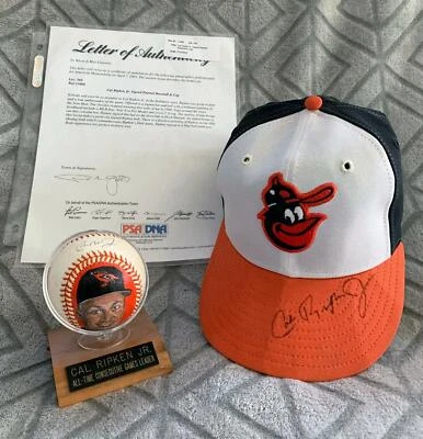 CAL RIPKEN SIGNED AUTO BASEBALL & CAP/HAT PSA/DNA PAINTING D.RICKMAN ORIOLES VTG - Image 1 of 4