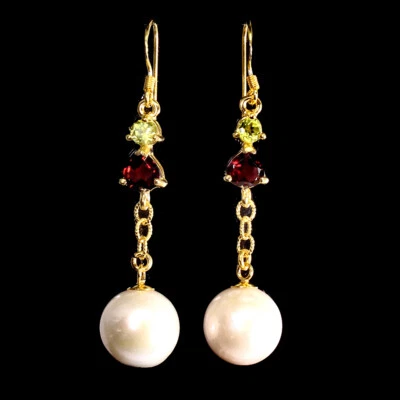 Sommer 925 Silber Ohrringe Herz Mosambik Granat Perle Peridot Edelstein - Bild 1 von 4