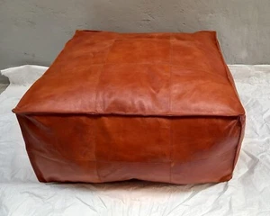 New Genuine Footstool Leather Ottoman Moroccan Boho Pouffe Handcraft - Picture 1 of 9