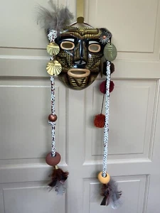 Costa Rica Ceramic Mask Feathers Boruca Style Signed By Artist Arroyabe Suraj - Picture 1 of 11