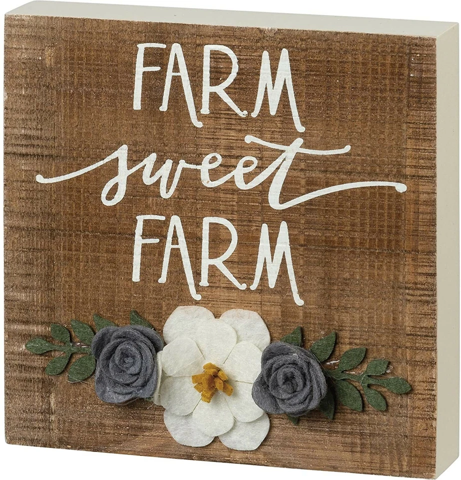 Primitives by Kathy Block Sign Farm Sweet Farm 3D Floral Farmhouse Decor Rustic - Image 1 of 1