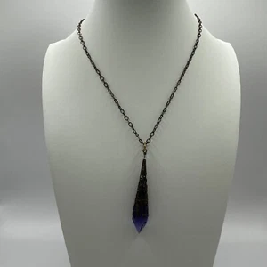 Antique Art Deco Style Cut Glass Amethyst Purple Necklace Drop Prism Pendant - Picture 1 of 7
