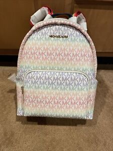 New Michael Kors Pride Erin Medium Backpack Signature PVC with Leather Rainbow