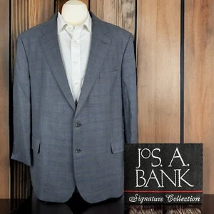Jos A Bank Signature Sport Coat Blazer Mens 50R Regal Gray Blue Tartan - Picture 1 of 10