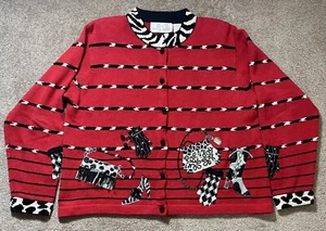Vintage Jane’s Closet Xl High Heel Perlen Pailletten Cardigan Pullover Rot Handtasche - Bild 1 von 12