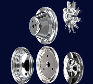 Chrome 5 pulley set for small block Chevy short water pump  pulleys 283 327 350 - Picture 1 of 1