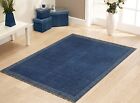 Natural Cotton Durries Hand-Woven Blue Kilim Living Room Area Rug Bedroom Carpet