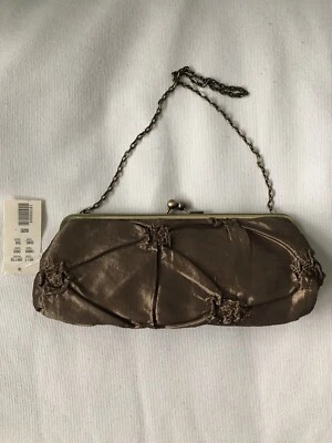 NWT Mundi  Bronze Fabric Clutch Evening Bag Purse With Chain Shoulder Strap - Image 1 of 4