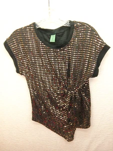 WOMENS BLACK/GOLD SHINY TOP, SMALL, SS, SUPER CUTE! SPARKLE! - Picture 1 of 6