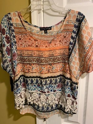 Womens Living Doll Los Angeles Top Tunic Boho Fit Size Xsmall Sheer Paisley Fit Foto 1 de 3
