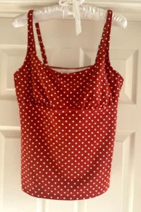 Lands End Sz 14 (SIZE DOWN) Swim Tank Top Polka Dots Burnt Orange Underwire EUC - Picture 1 of 10
