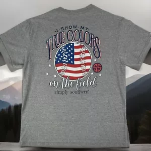 Simply Southern Large USA Men’s Baseball Red White Blue T-Shirt Gray Tee - Picture 1 of 9