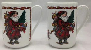 Kris Kringle Christmas Mugs Potpourri Press Coffee Tea Cup Set/2 Santa Father - Picture 1 of 12