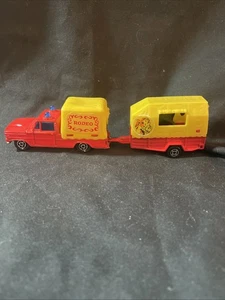 Great Cond 1980 Majorette Simca Dodge Red pickup & Canopy + Rodeo Trailer France - Picture 1 of 11