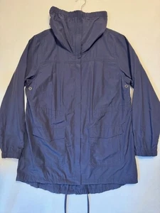 Eileen Fisher Light Rain Jacket Navy Organic Cotton Nylon High Collar Coat LRG - Picture 1 of 11