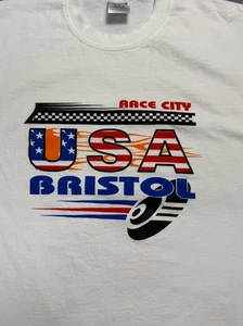 Bristol USA Race City T-Shirt Jerzees XL White NASCAR Motor Speedway Graphic Tee - Picture 1 of 4