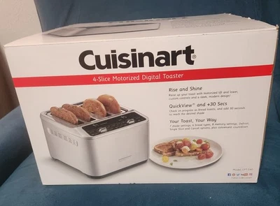 全新带盒 Cuisinart 4 片电动数字烤面包机不锈钢银色 — 第 1/4 张图片
