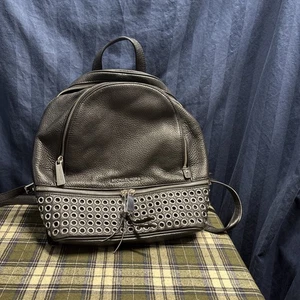 Michael Kors Zip Grommet Leather Backpack In Black/ Silver P1 - Picture 1 of 18