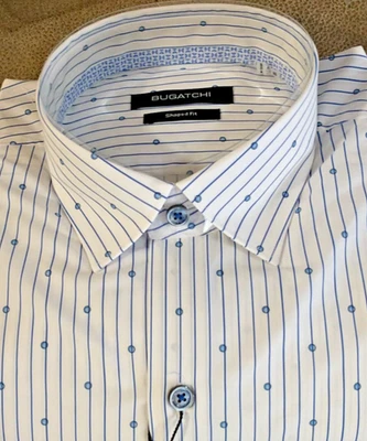 NWT Bugatchi men's M long sleeve button down shirt Fancy Striped/Bubbles Shaped - Image 1 of 4