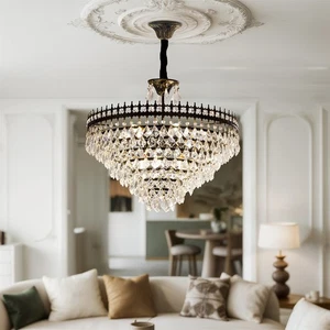 Elegant Crystal Chandelier 30/60CM LED 3-Color Round Pendant Light Living Room - Picture 1 of 26
