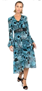 ABITO CAMICIA MIDI JOSEPH RIBKOFF NERO BLU CHIFFON ANNI 50 22 £289 NUOVO SENZA ETICHETTE - SENZA CINTURA - Foto 1 di 13