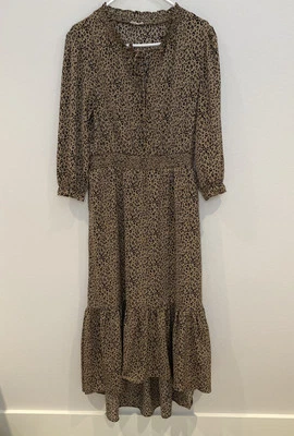 Vestido Largo Estampado Guepardo Dobladillo e Hilo Marrón y Negro Cuello en V Grande  Foto 1 de 4