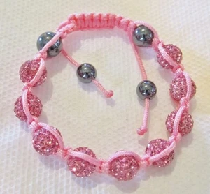 Pink Disco Ball Bracelet - Made with Swarovski Crystals - Adjustable Macramé - Picture 1 of 2