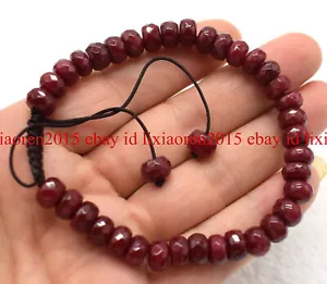 5x8mm Faceted Red Ruby Rondelle Gemstone Beads Adjustable Bracelet 7.5" AAA - Picture 1 of 12