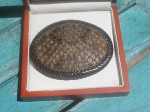 Rattle Snake Skin & Leather Men's Women's Belt Buckle Signed Hand Stiched 4 X 3 - Picture 1 of 4