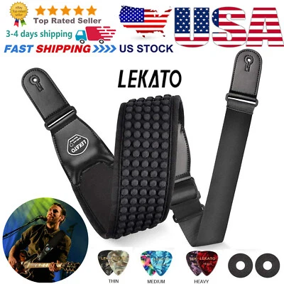 Guitar Strap Electric Guitars & Bass Belt 3.5" Wide Neoprene Padded Adjustable - Image 1 of 4