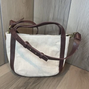 Madewell Sydney Crossbody Bag Cotton Linen Edition Cream Canvas W/ Brown Leather - Picture 1 of 19