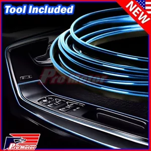 Chrome Blue Car Interior Door Gap Panel Edge Insert Molding Trim Strip Decorate - Picture 1 of 7