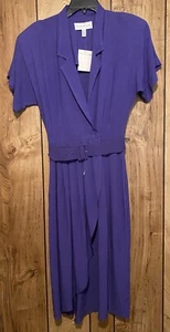 Vintage NWT MICHELLE STUART Sz 6 Purple Rayon Belted Faux Wrap Dress - Picture 1 of 5