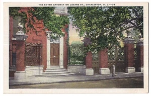 SMYTH GATEWAY auf Legare St Tür Treppe Charleston South Carolina Postkarte Leinen - Bild 1 von 2
