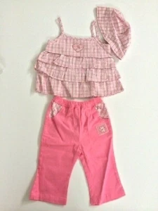 NEW Size 12 months Girls Pink & Gingham Top ,Pant & Hat Set Toddler Clothing  - Picture 1 of 6