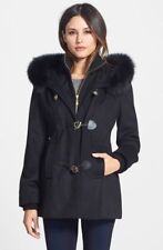 George Simonton Couture Genuine Fox Fur Hood Lamb Wool Blend Duffle Coat 12 $959