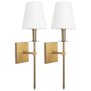 1-Light Modern Gold Wall Sconce with White Fabric Shade(2-Pack) - Picture 1 of 5