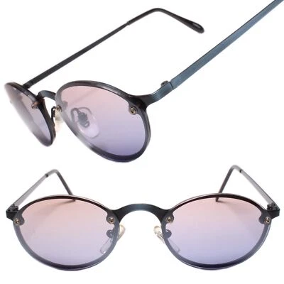 Óculos de sol masculino clássico verdadeiro vintage marrom e azul lente redonda oval armação azul - Imagem 1 de 4